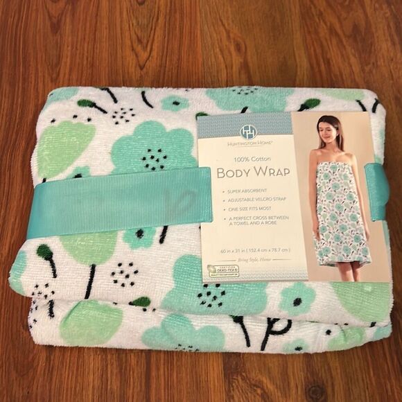 NWT Huntington Home mint green floral 100% cotton body wrap bath wrap towel - Picture 1 of 3
